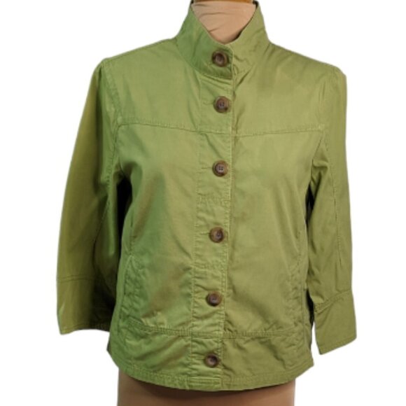 EDDIE BAUER Cotton Military Style Three Quarter Sleeve Jacket Green Size Medium - Picture 1 of 12